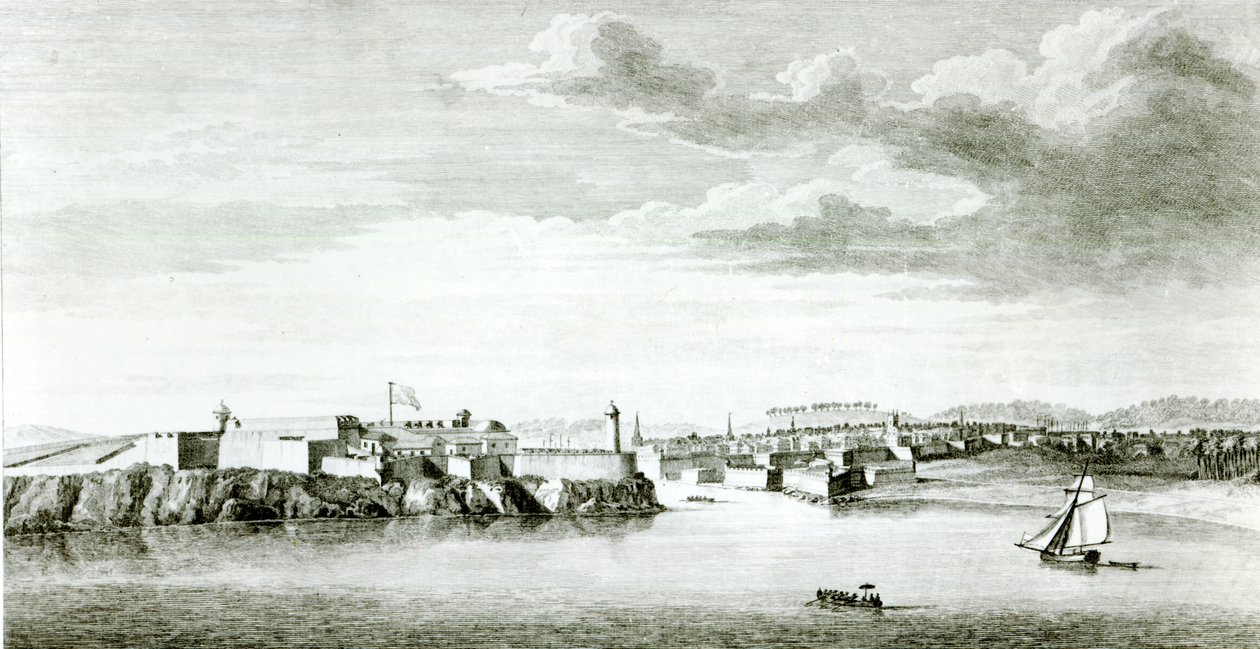 Vyhlídka na hrad Moro a město Havana z moře, vyryté Pierrem Charlesem Canotem z kresby důstojníka britského námořnictva, 1818 od English School