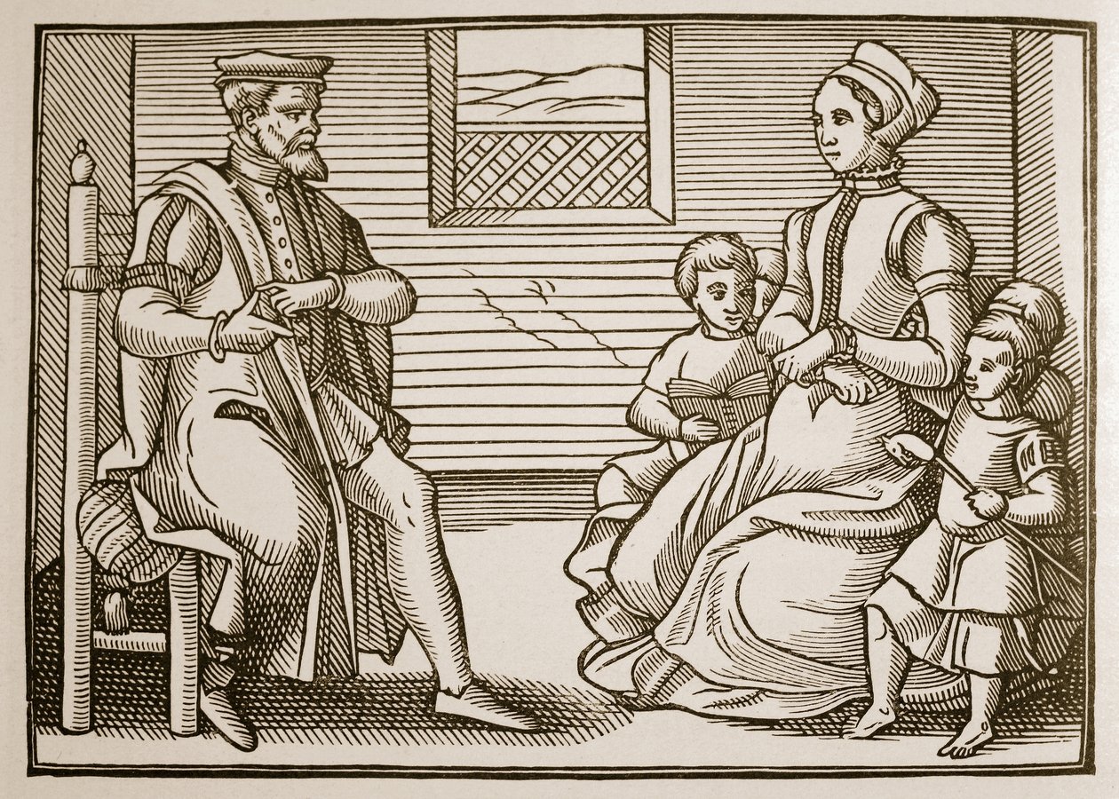 Puritan Family, z Tenor of the Whole Psalms in Four Parts, 1563 (sépiová fotografie) od English School