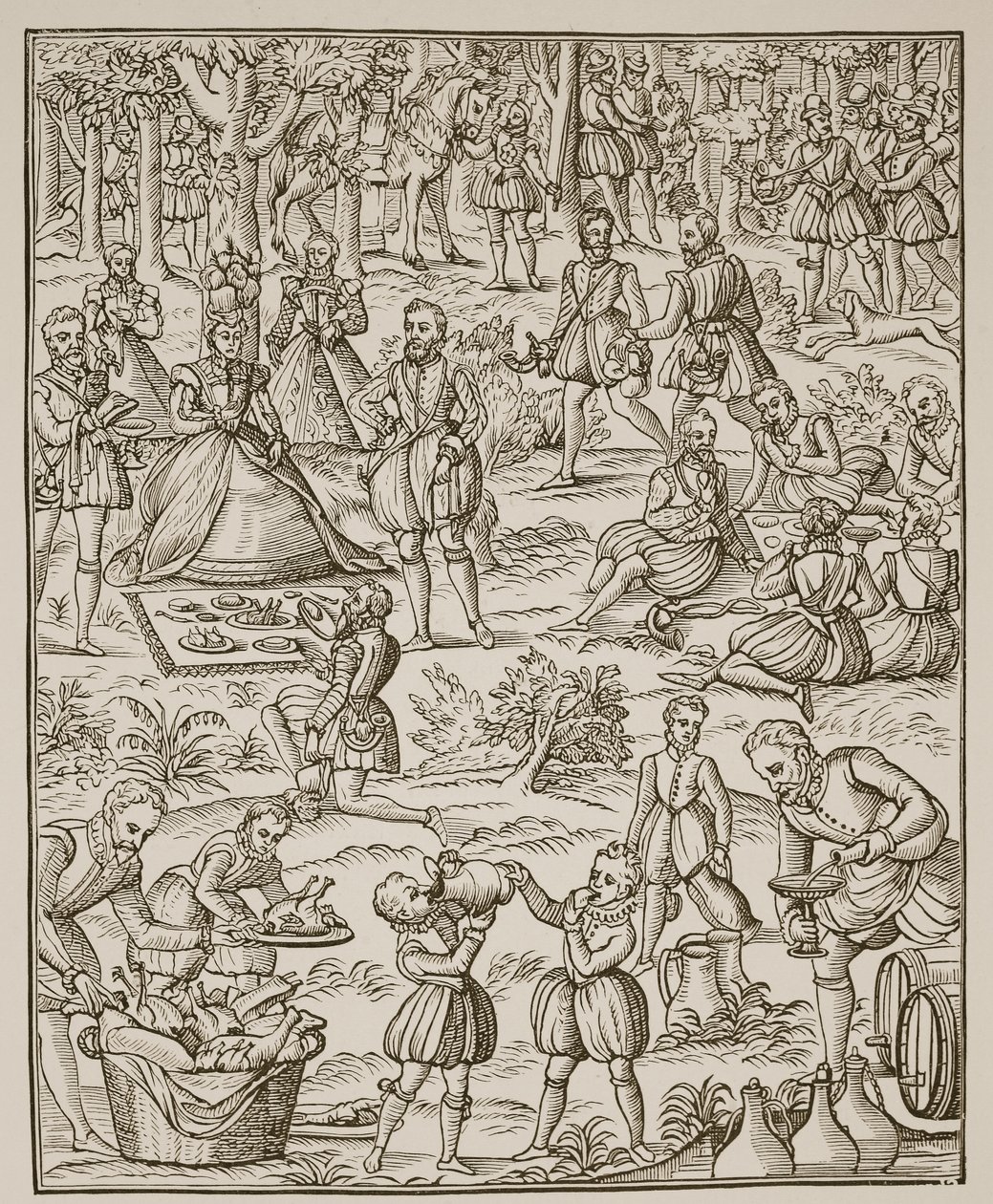 Královský piknik, talíř z Noble Art of Venerie and Hunting od George Turberville, 1575 (sépiová fotografie) od English School