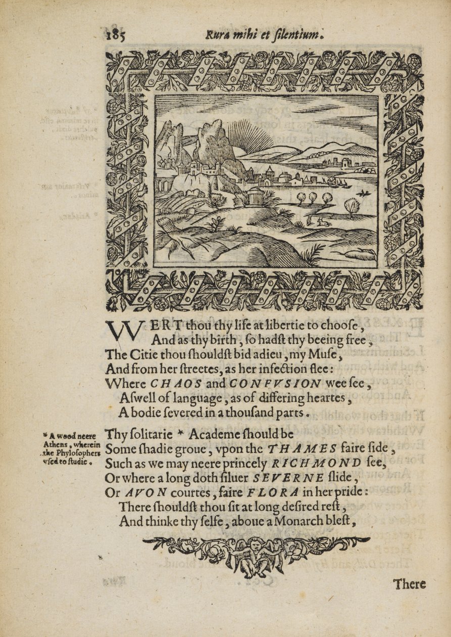 Venkovská scéna s básní ‚Rura Mihi et Silentium‘, ilustrace z ‚Minerva Britanna...‘ od Henryho Peachama mladšího od English School
