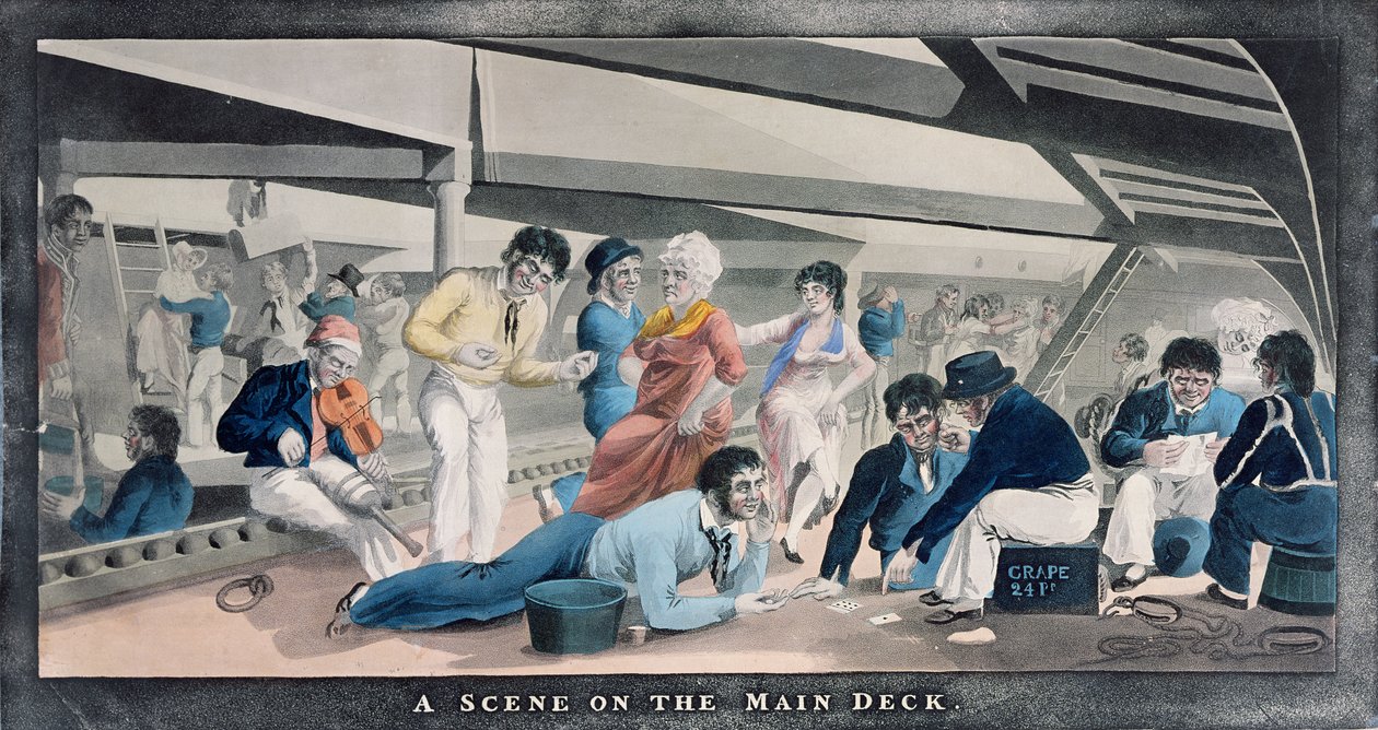 A Scene on the Main Deck, publikoval I.W. Laird, 1841 od English School