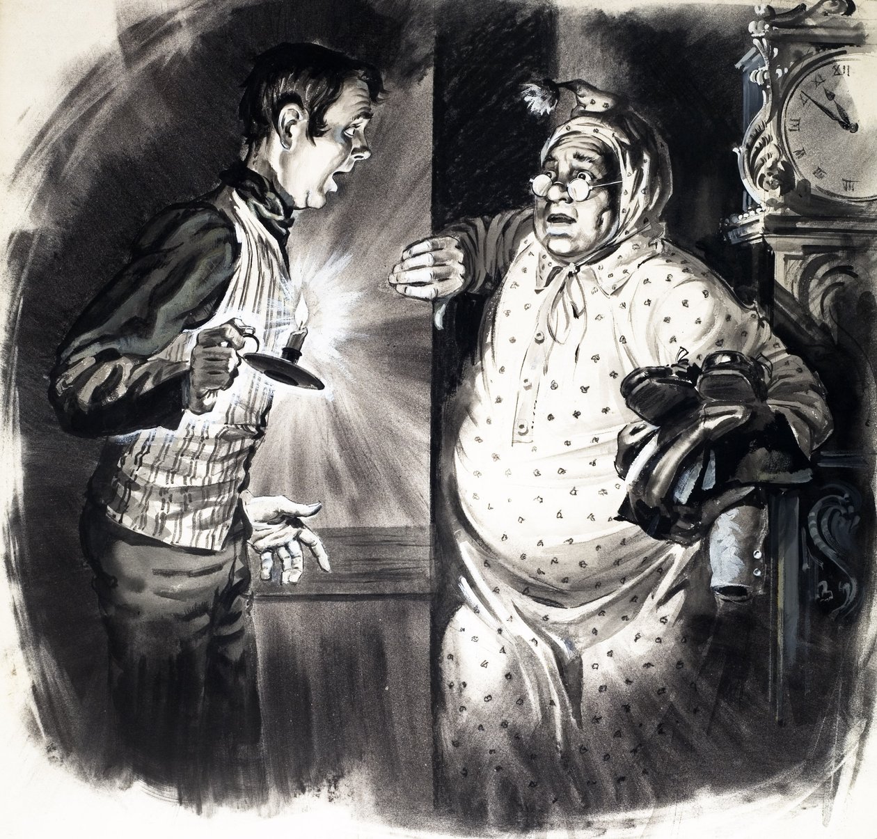 Cizinec v ložnici, z knihy "The Pickwick Papers od English School