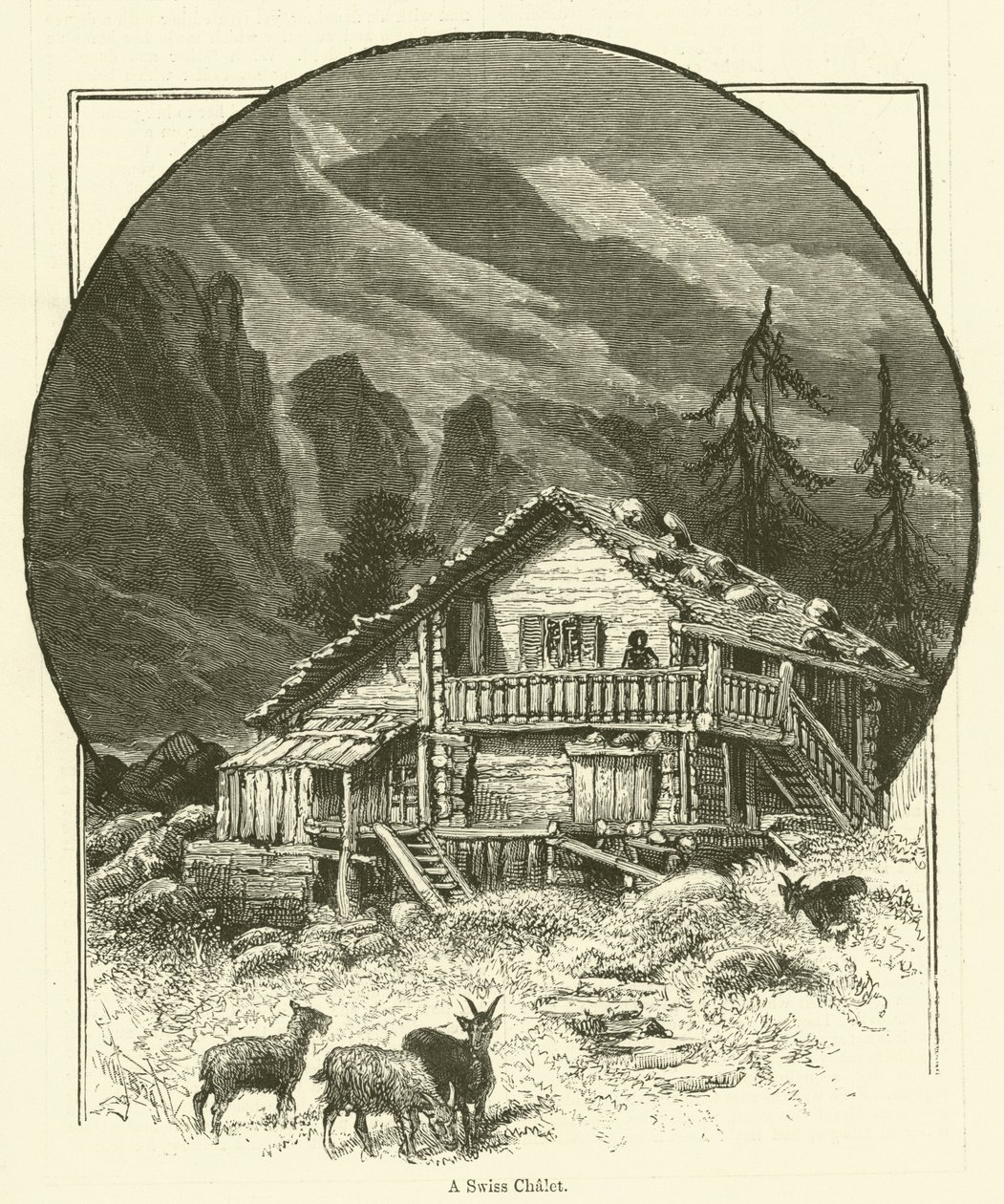 Švýcarská chata (rytina) od English School