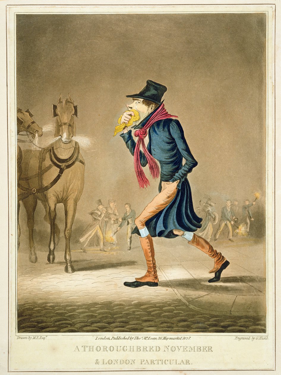 A Thoroughbred November & London Particular, vyryl George Hunt, vydal Thomas McLean, Londýn, 1827 od English School