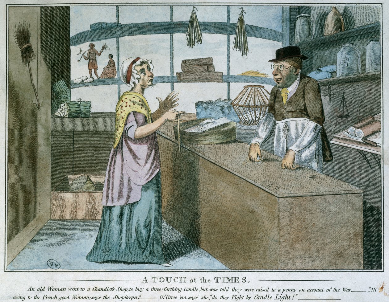 A Touch at the Times, karikatura francouzské blokády, březen 1805 od English School