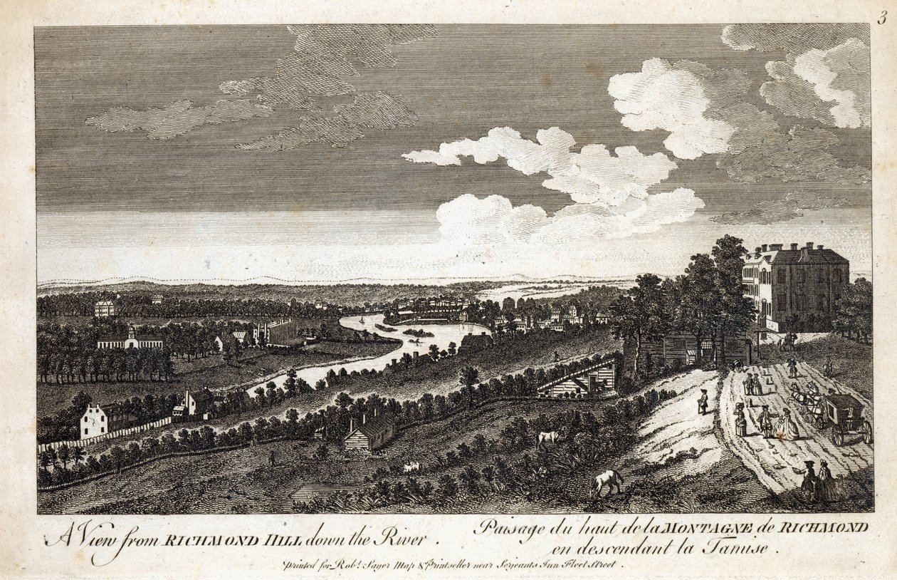 Pohled z Richmond Hill dolů po řece, vytištěno pro Robert Sayer Map und Printseller, Fleet Street od English School