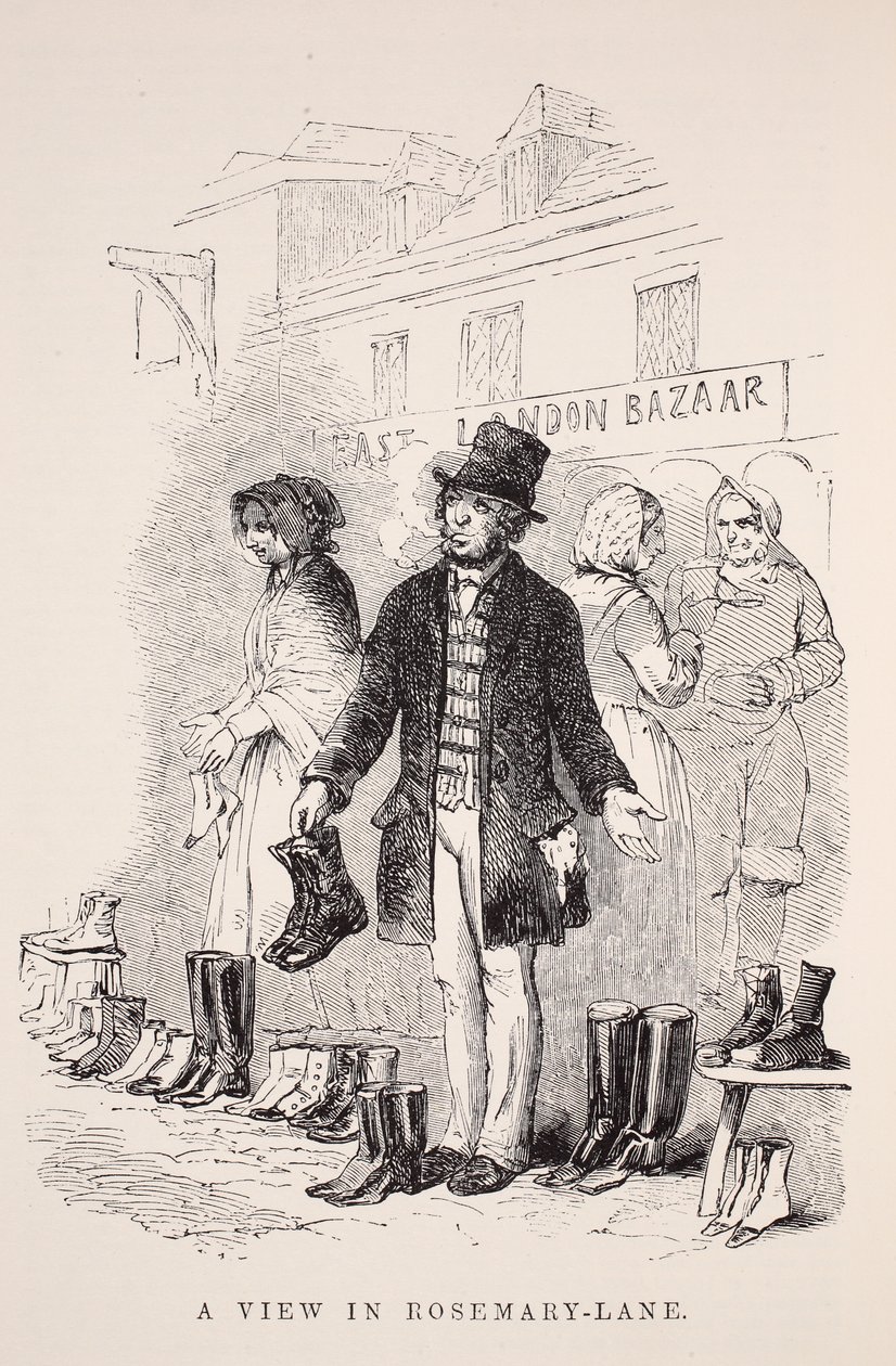 Pohled v Rosemary-Lane, ilustrace z London Labour and London Poor od Henry Mayhew, pub. 1862 od English School