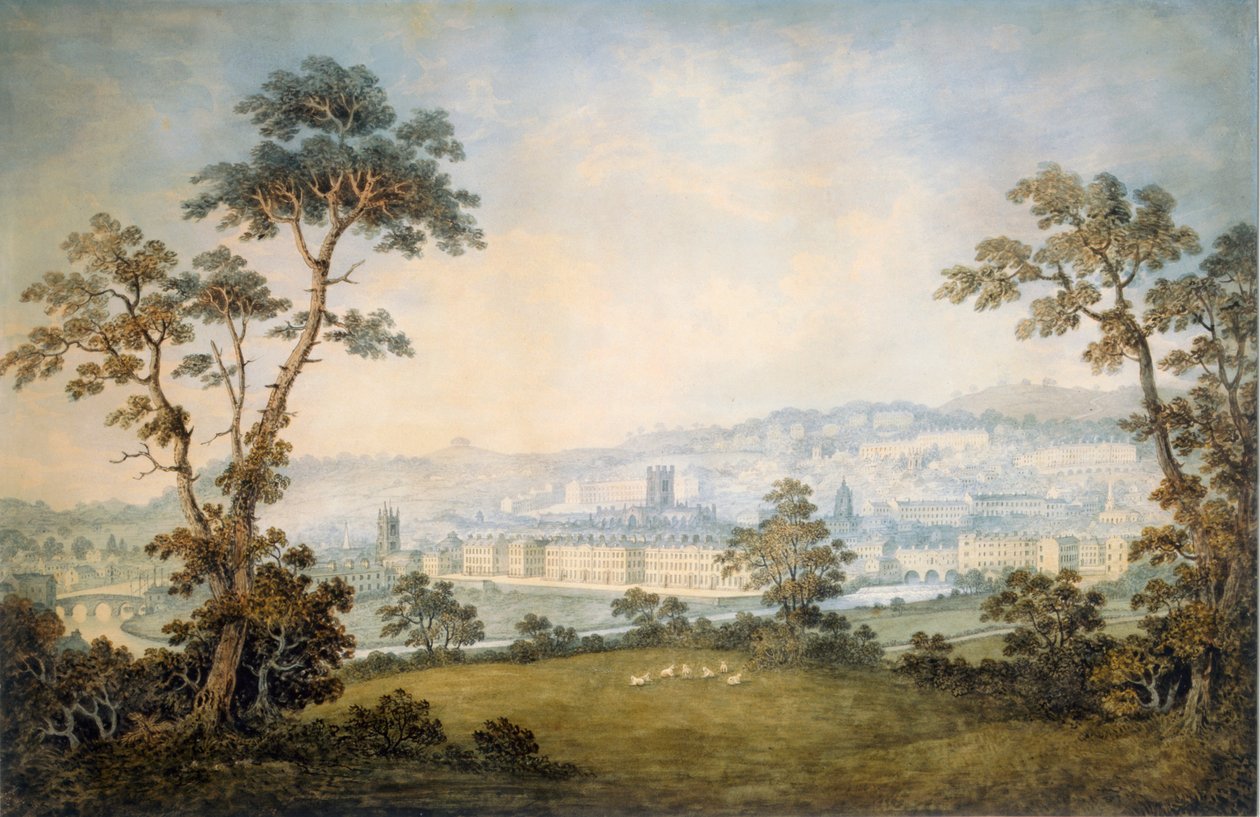 Pohled na Bath, kolem roku 1800 (čb na papíře) od English School