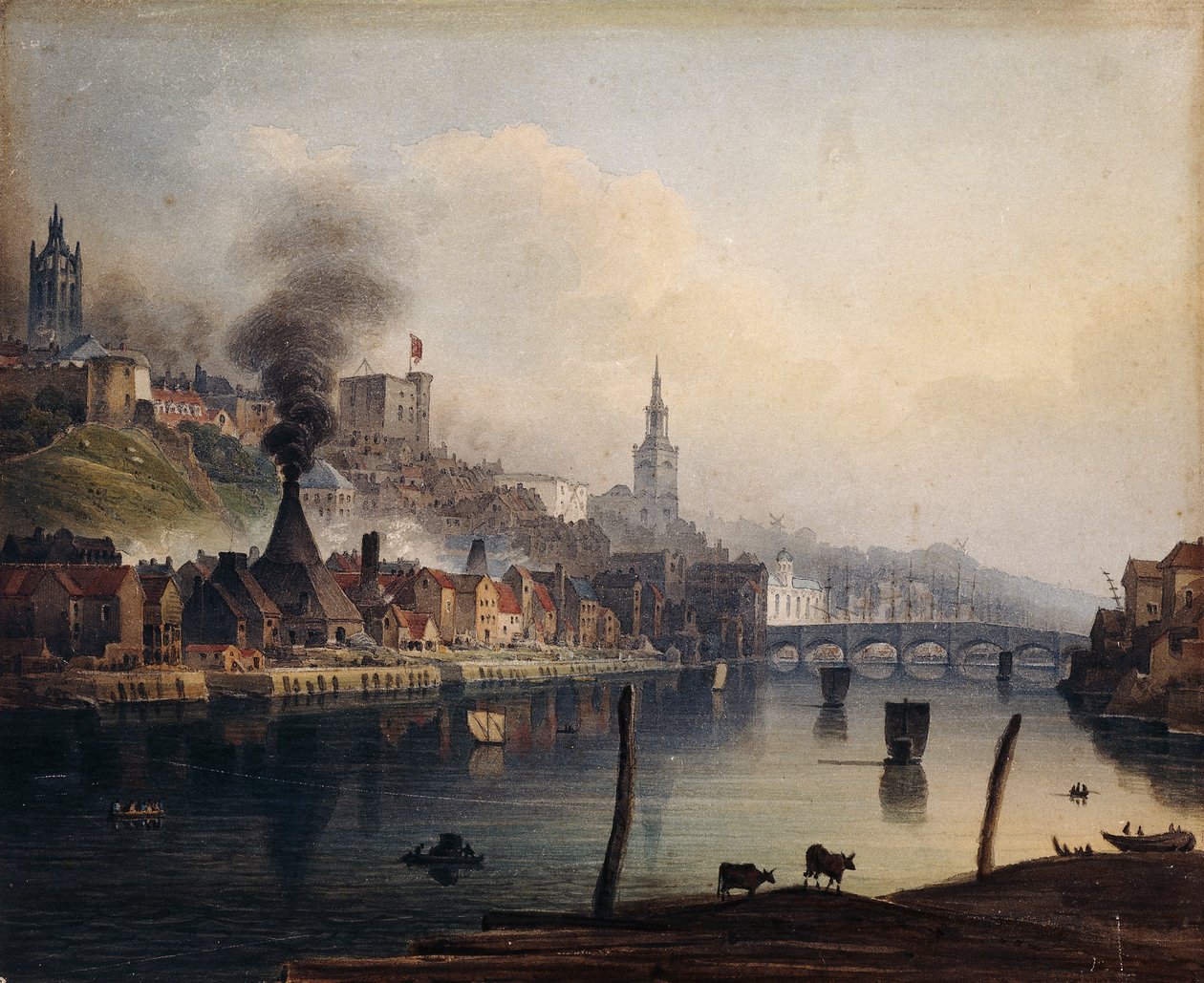 Pohled na Newcastle od řeky Tyne, c.1810 od English School