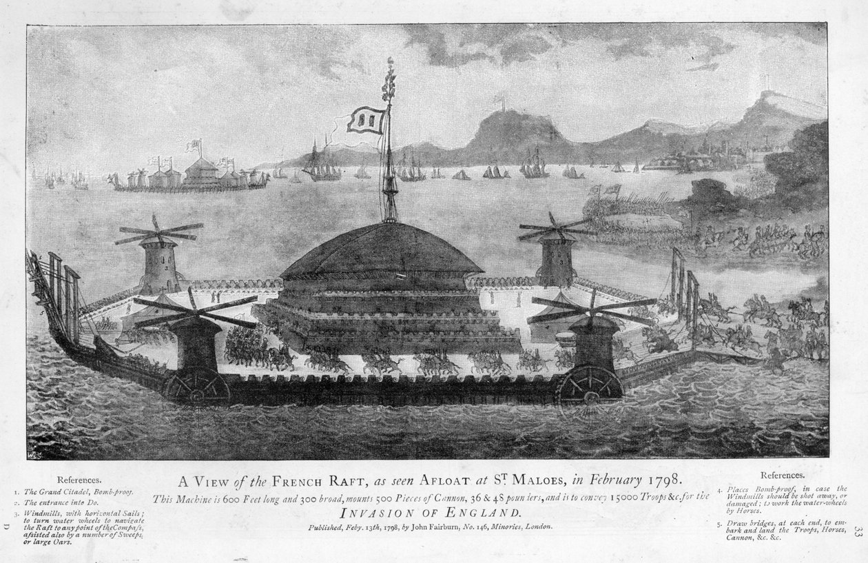 Pohled na francouzský vor v St. Malo, únor 1798 (akvatinta) od English School