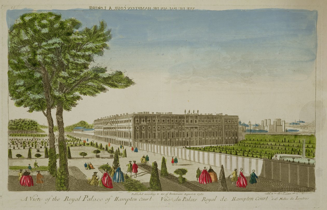 Pohled na královský palác Hampton Court, publikoval 1760 od English School