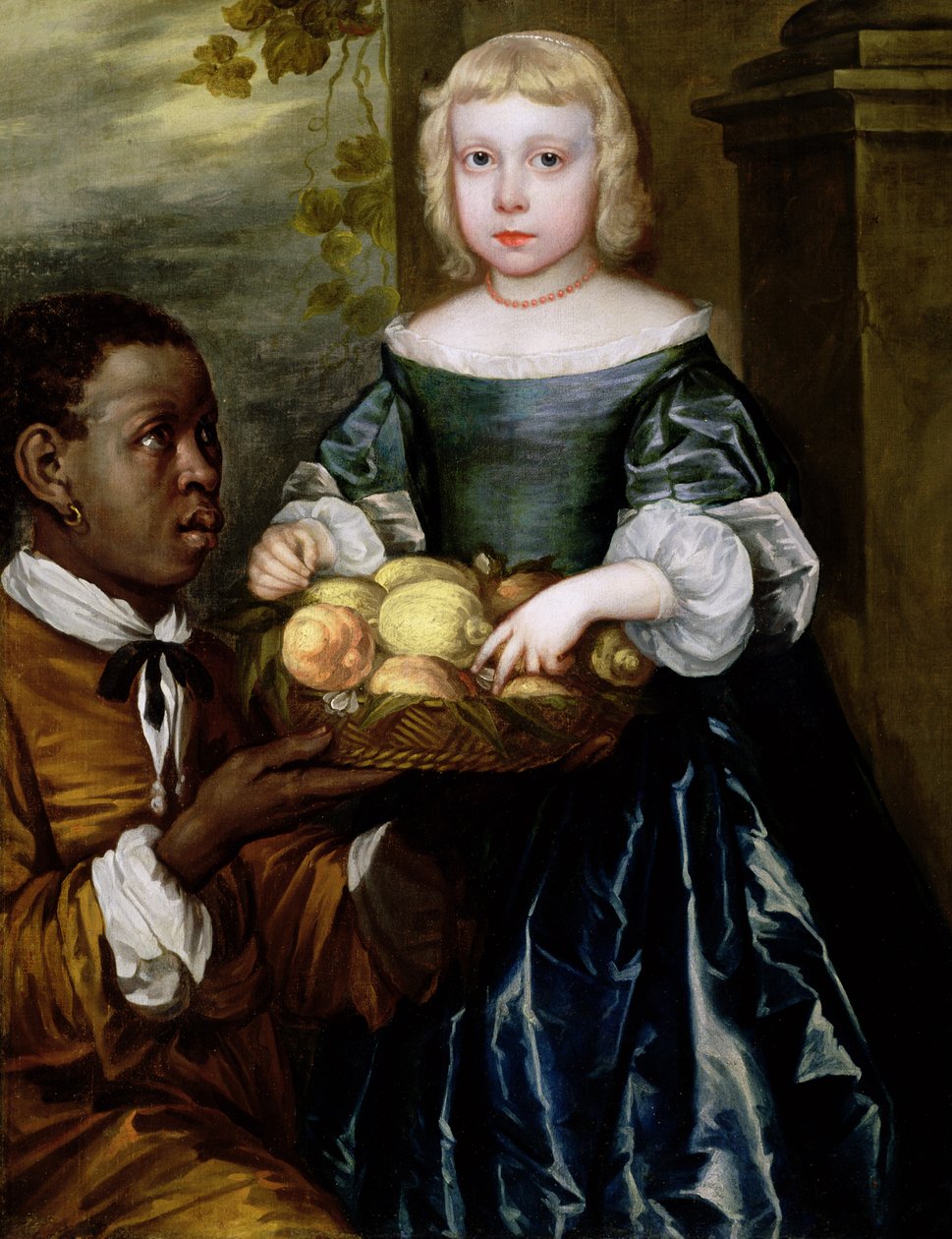 Mladé dívce sluha nabídl košík ovoce, kolem roku 1650 od English School