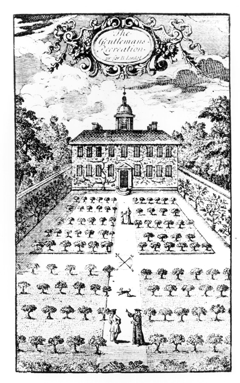 Zahrada venkovského domu z knihy The Gentlemens Recreation od Johna Lawrence z roku 1716 od English School