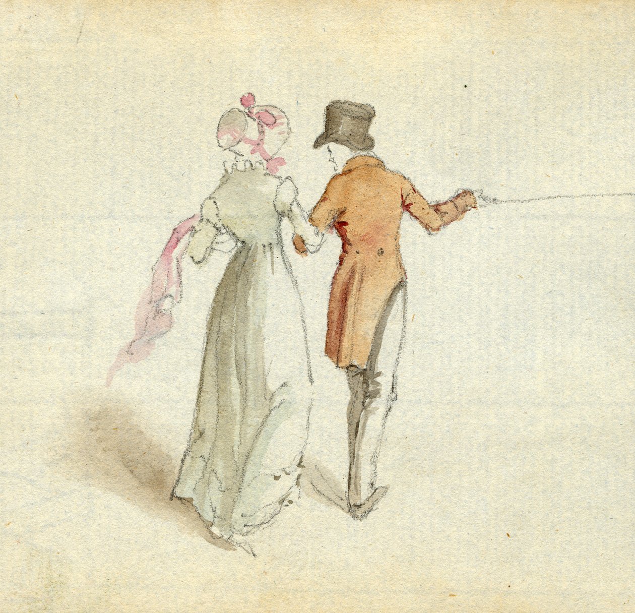 Procházející se pár, cca 1825 (čb na papíře) od English School