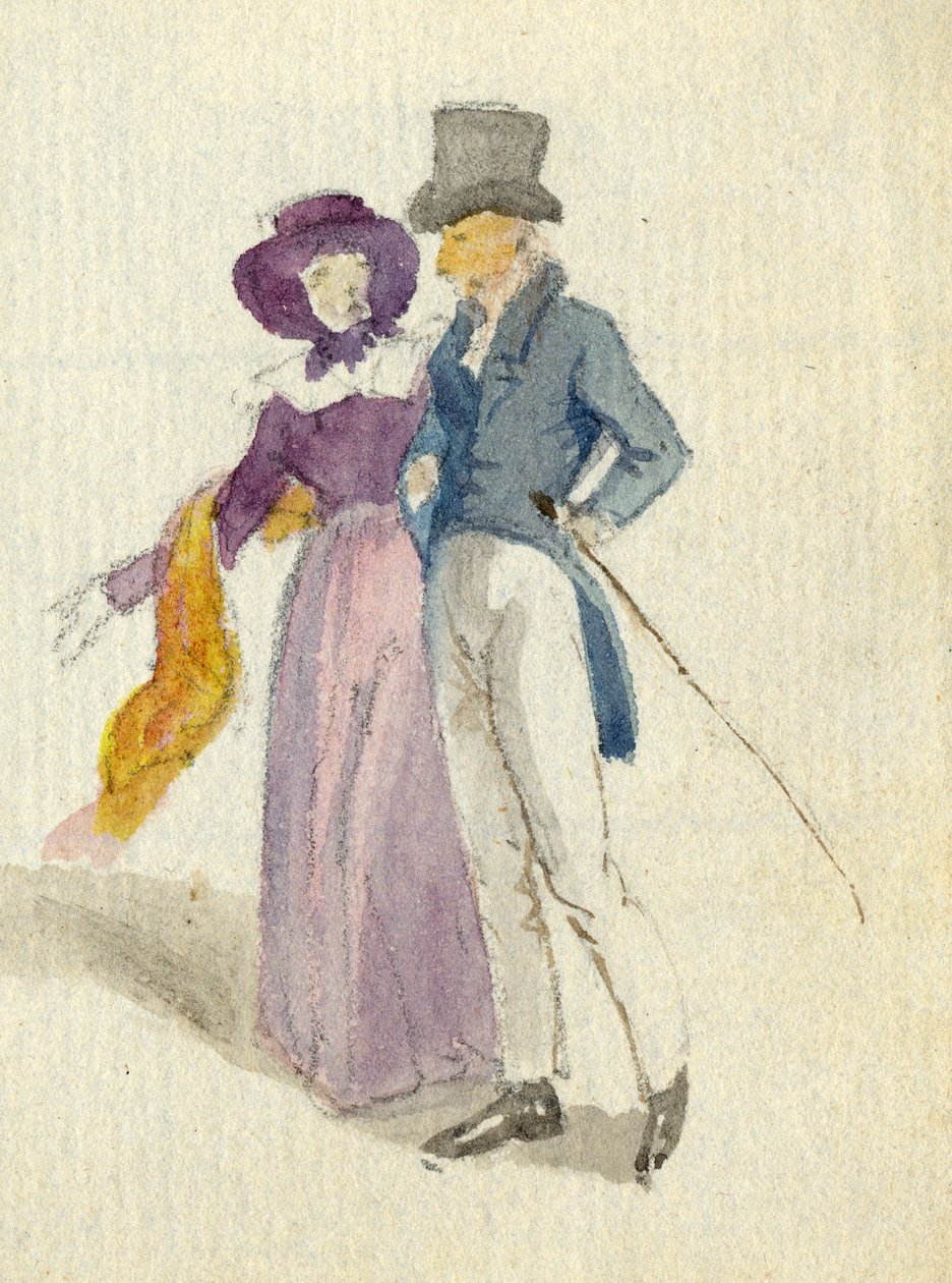 Procházející se pár, cca 1825 (čb na papíře) od English School