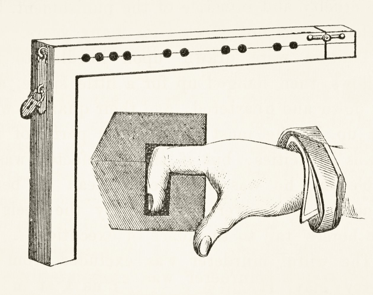 Pranýř na prsty, používaný v 15. století, z „Národních a domácích dějin Anglie“ od Williama Hickmana Smith Aubrey (1858-1916), vydaný v Londýně kolem roku 1890 od English School