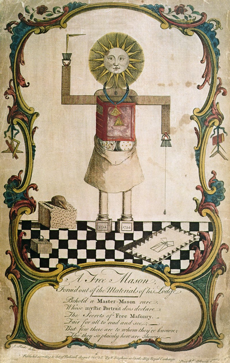 Svobodný zednář vykovaný pomocí nástrojů své lóže, 1754 od English School