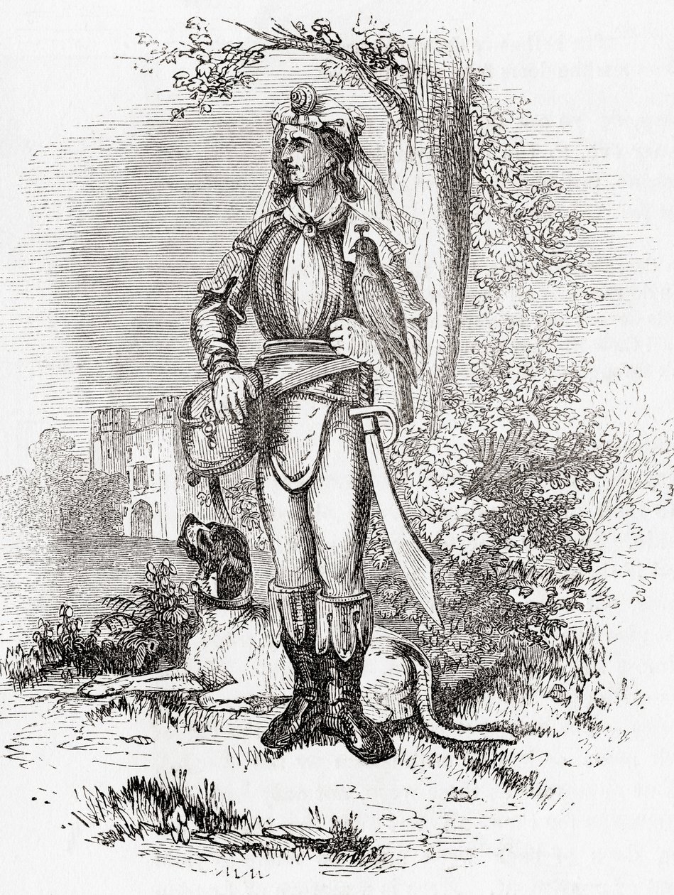 Velký sokolník ze staré Anglie: z knihy Old England: A Pictorial Museum, pub. 1847 od English School