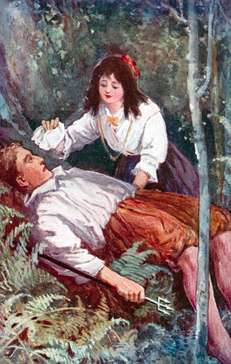 "Po mém boku klečela malá holčička" (barevná litografie) od English School