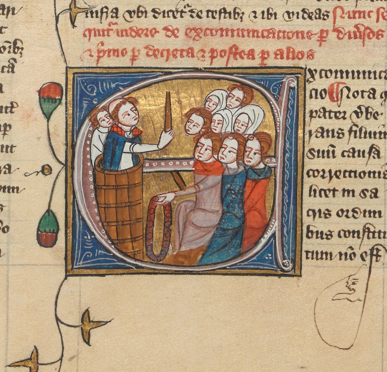 Kněz exkomunikující lidi zvednutím svíce, Royal MS 6 E VII, f.75v (pergamen) od English School