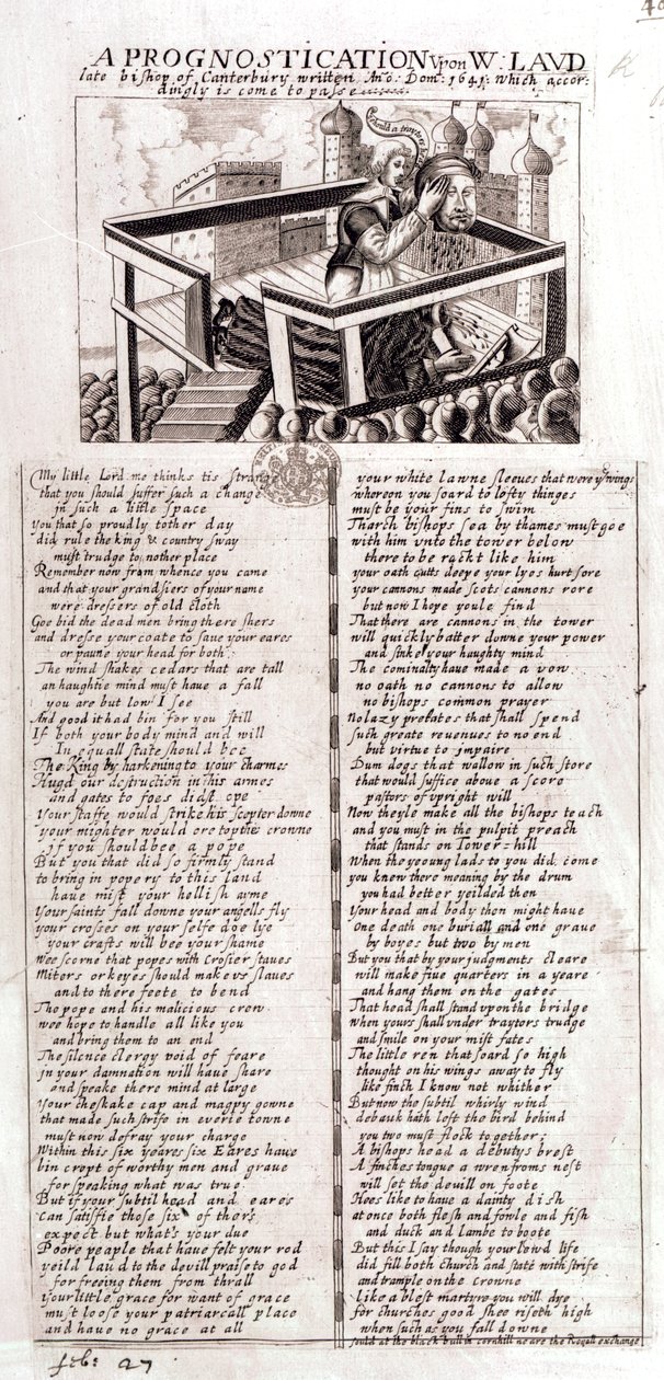 Prognóza o W. Laudovi zesnulému biskupovi z Canterbury napsaná Ano Dom, 1641, která se podle toho stane, 1645 od English School