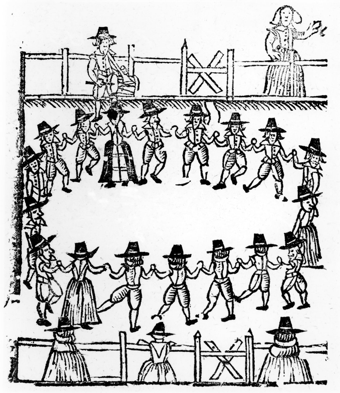 Kulatý tanec, ilustrace z knihy A Book of Roxburghe Ballads od English School