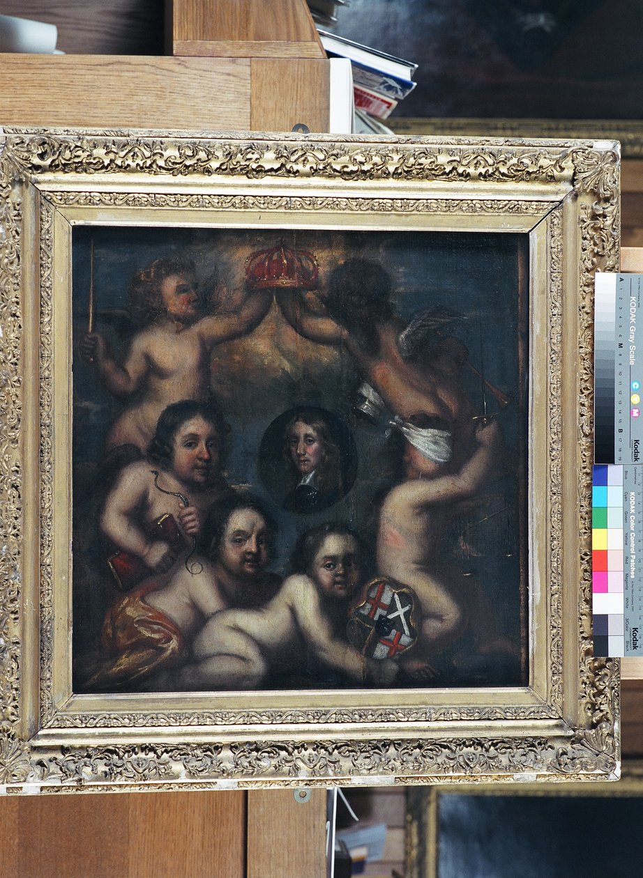 Satira Richarda Cromwella, kterému byla nabídnuta koruna, kolem roku 1659 (olej na panelu) od English School
