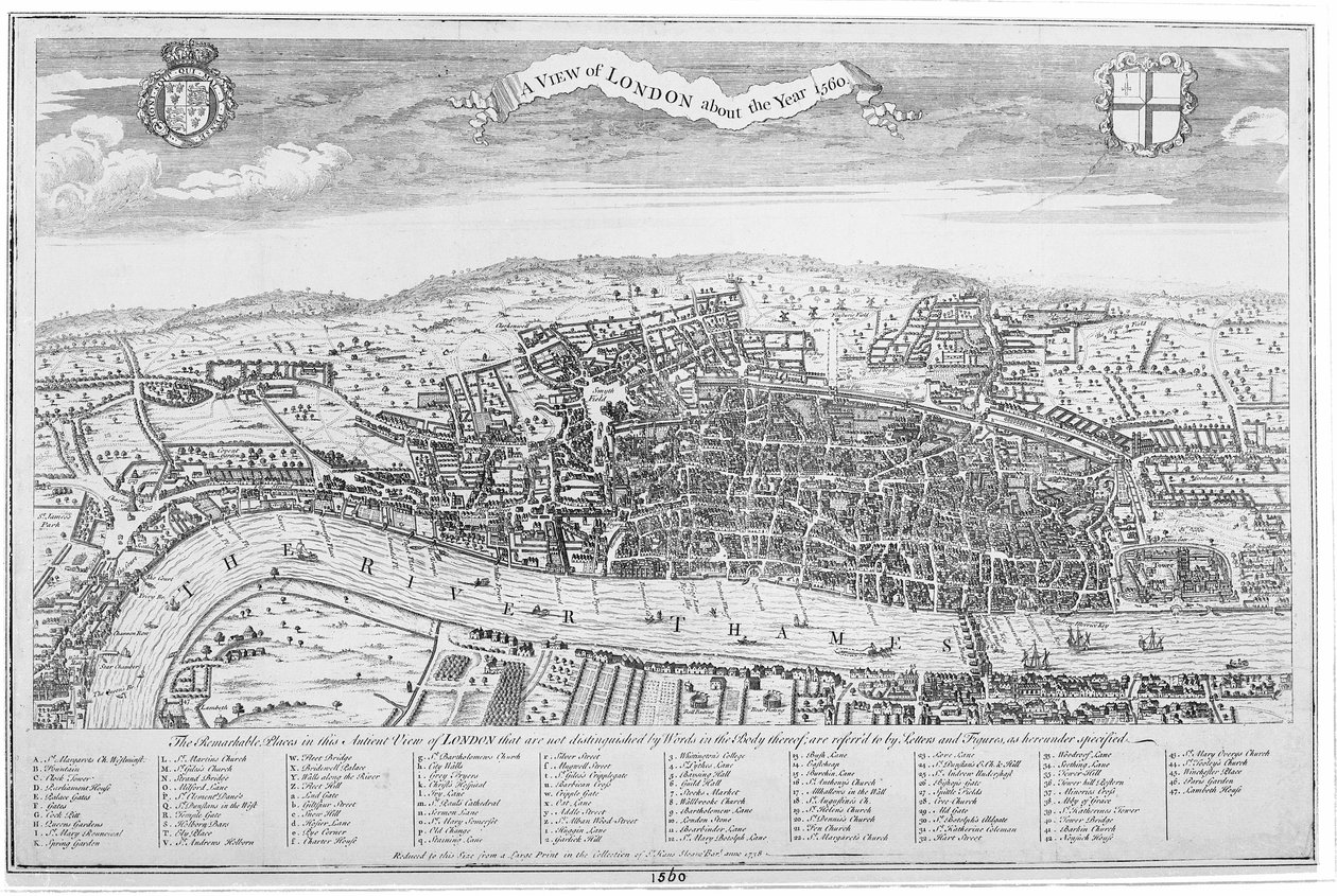 Pohled na Londýn kolem roku 1560 (rytina) od English School
