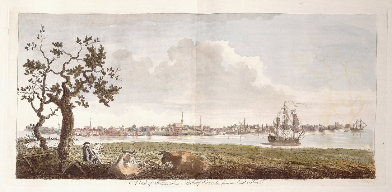Pohled na Portsmouth, v New Hampshire, pořízený z východního pobřeží, 1774-1779 od English School