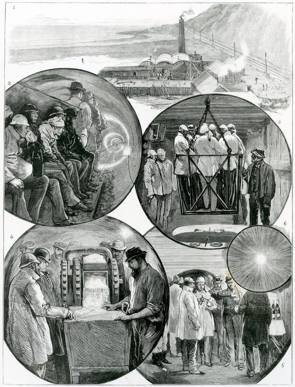 Návštěva tunelu pod Lamanšským průlivem, ilustrace z The Graphic 4. března 1882 od English School