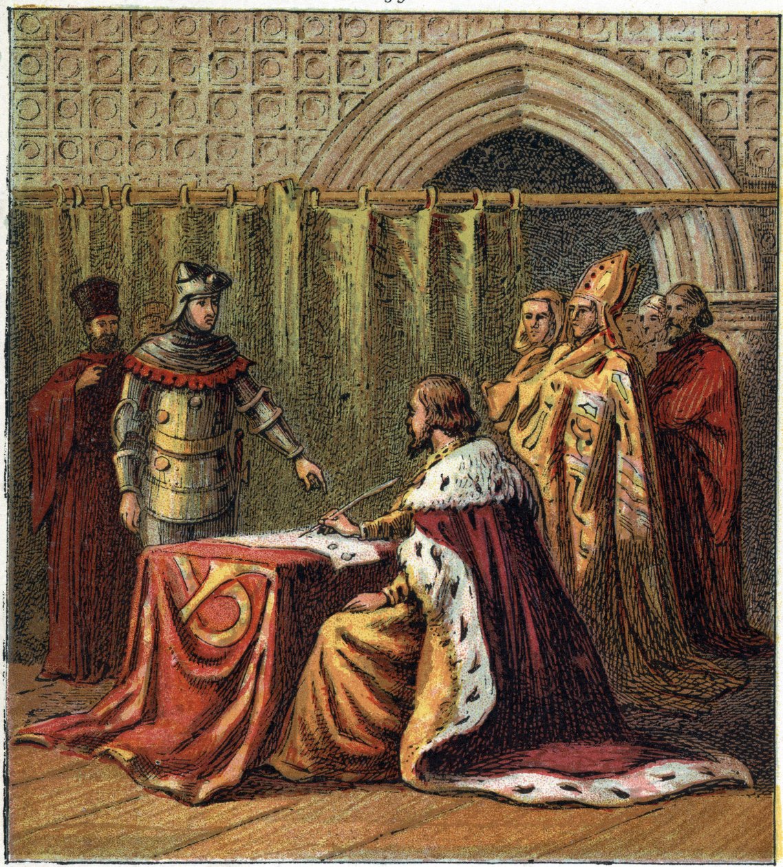 Abdikace anglického krále Richarda II. (1367-1400) v roce 1399 ve prospěch jeho bratrance Jindřicha (Anglického Jindřicha IV. od English School