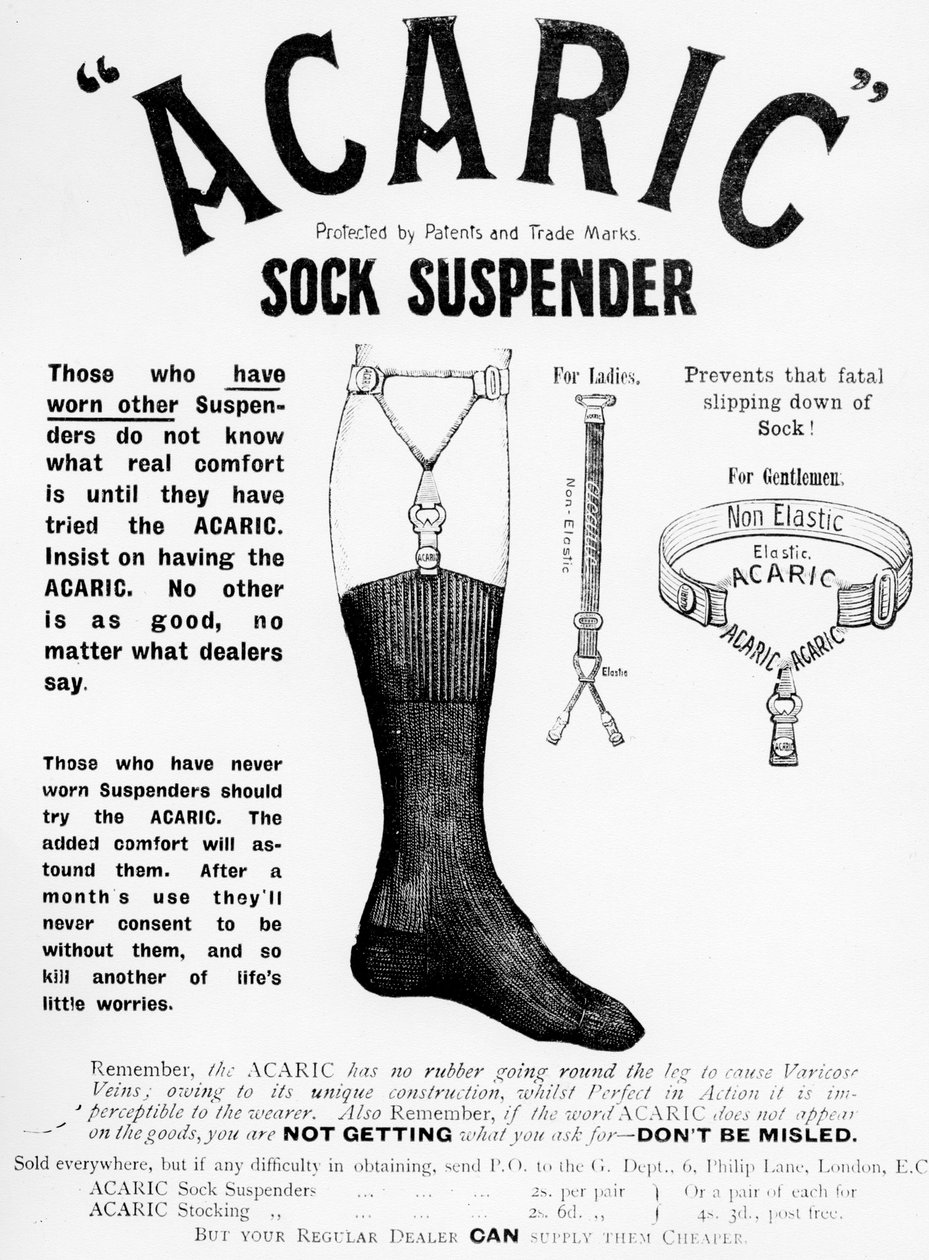 Reklama Acaric Sock Suspender, 1898 od English School