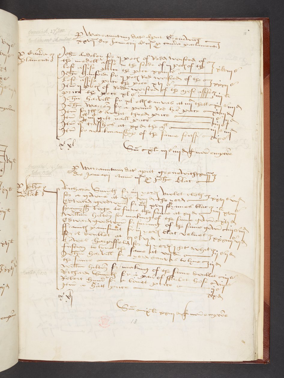 Účty Andrewa Windsora, správce Velké šatní skříně, Egerton MS 3025 f.18r od English School