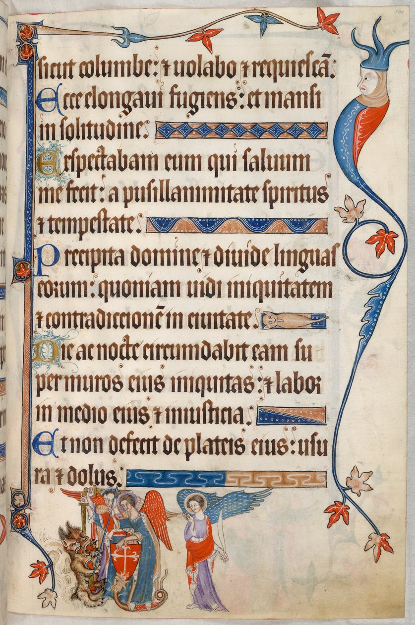 Přidat. 42130, f.101, Žalm 54, Archandělé bojující s ďáblem, z 