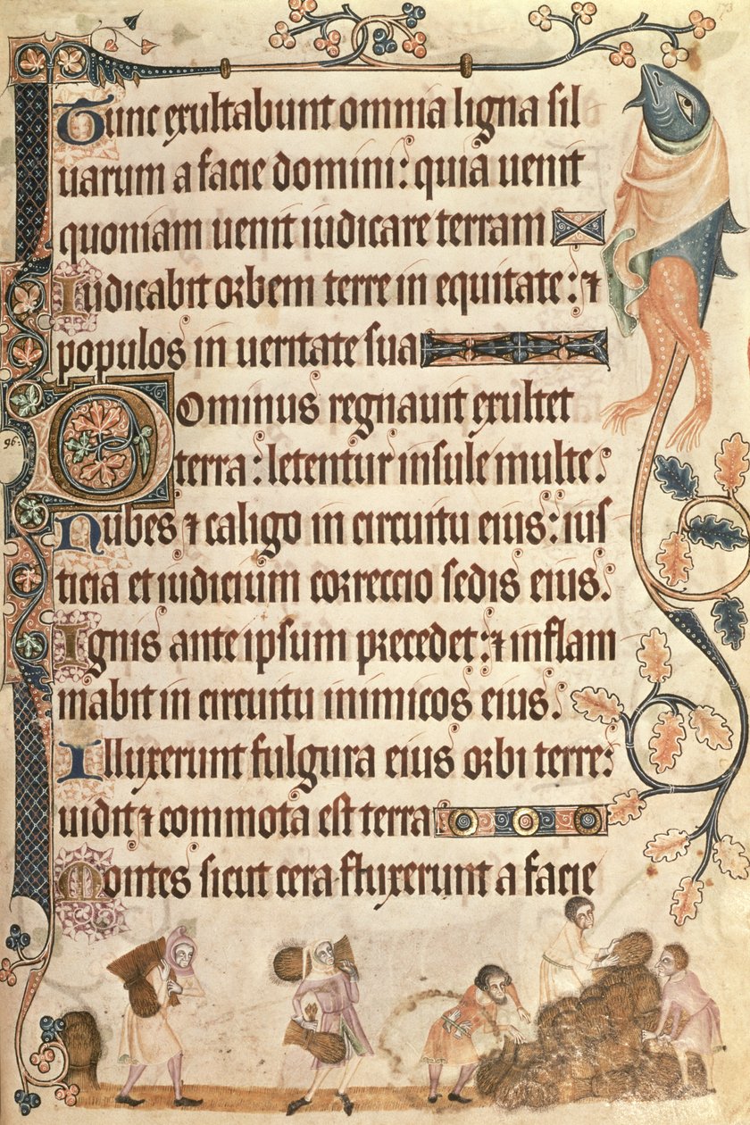 Přidejte 42130 f.173 Stohování snopů kukuřice z Luttrellova žaltáře, započaté před rokem 1340 pro sira Geoffreyho Luttrella (1276-1345) (vellum) od English School