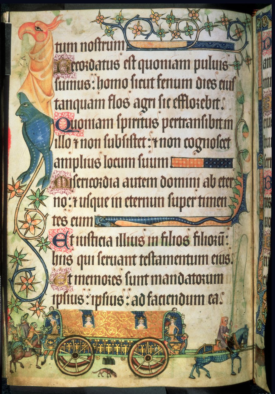 Přidat 42130 f.181v Žalm 102: Cestovní kočár pro královské dámy, z 