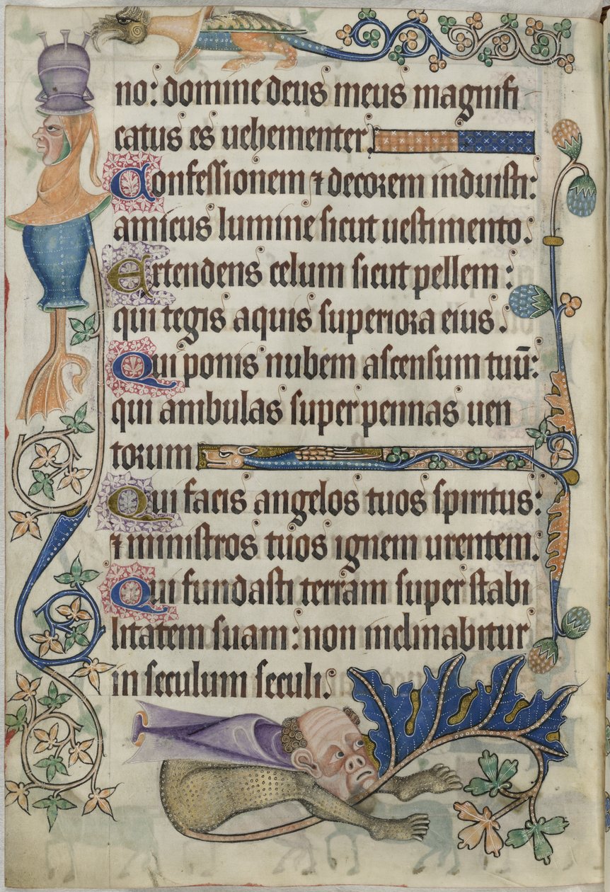Přidat. 42130, f.182v Žalm 103, s groteskami, z 