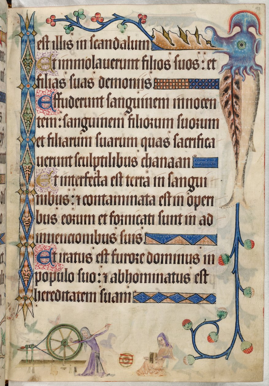 Přidat. 42130, f.193, Žalm 105, Dámské předení a mykání vlny, od 