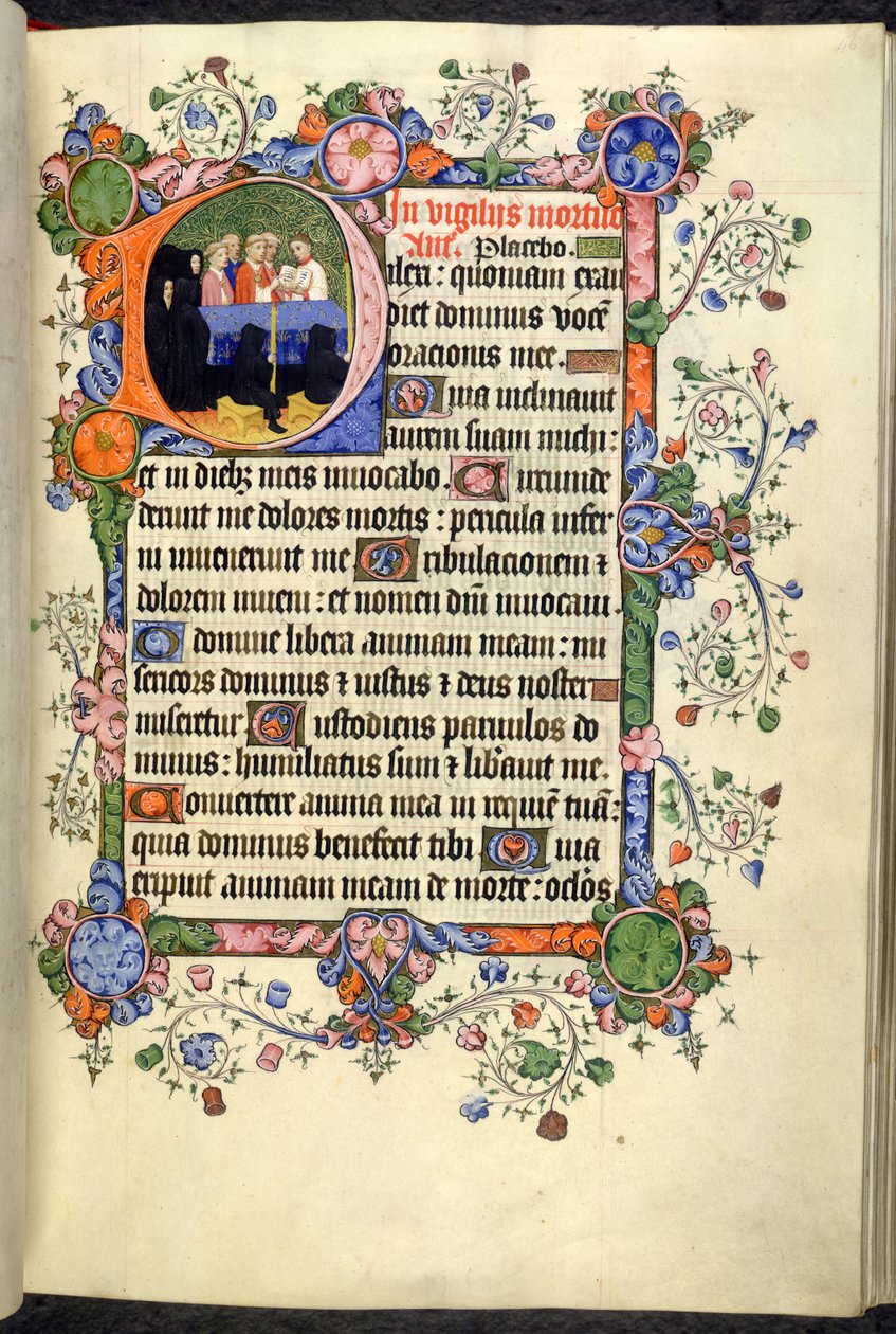 Přidat. 42131 f.46r, Bdění mrtvých (Úřad mrtvých), s gotickými quadrata, z Bedfordských hodin a žaltáře od English School