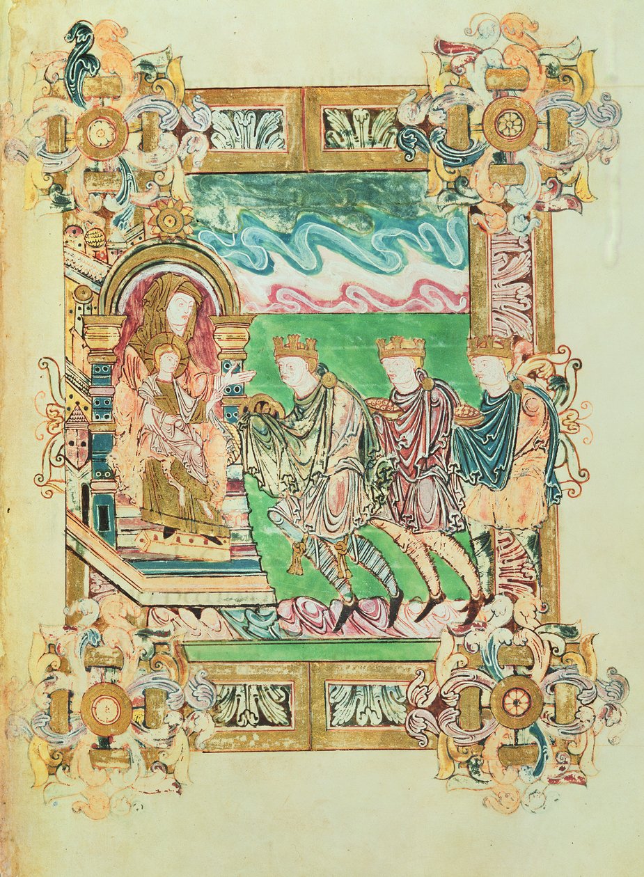 Přidat 49598 f.24b Klanění tří králů, z Benedictional of St. Aethelwold, Winchester, c.980 (vellum) od English School