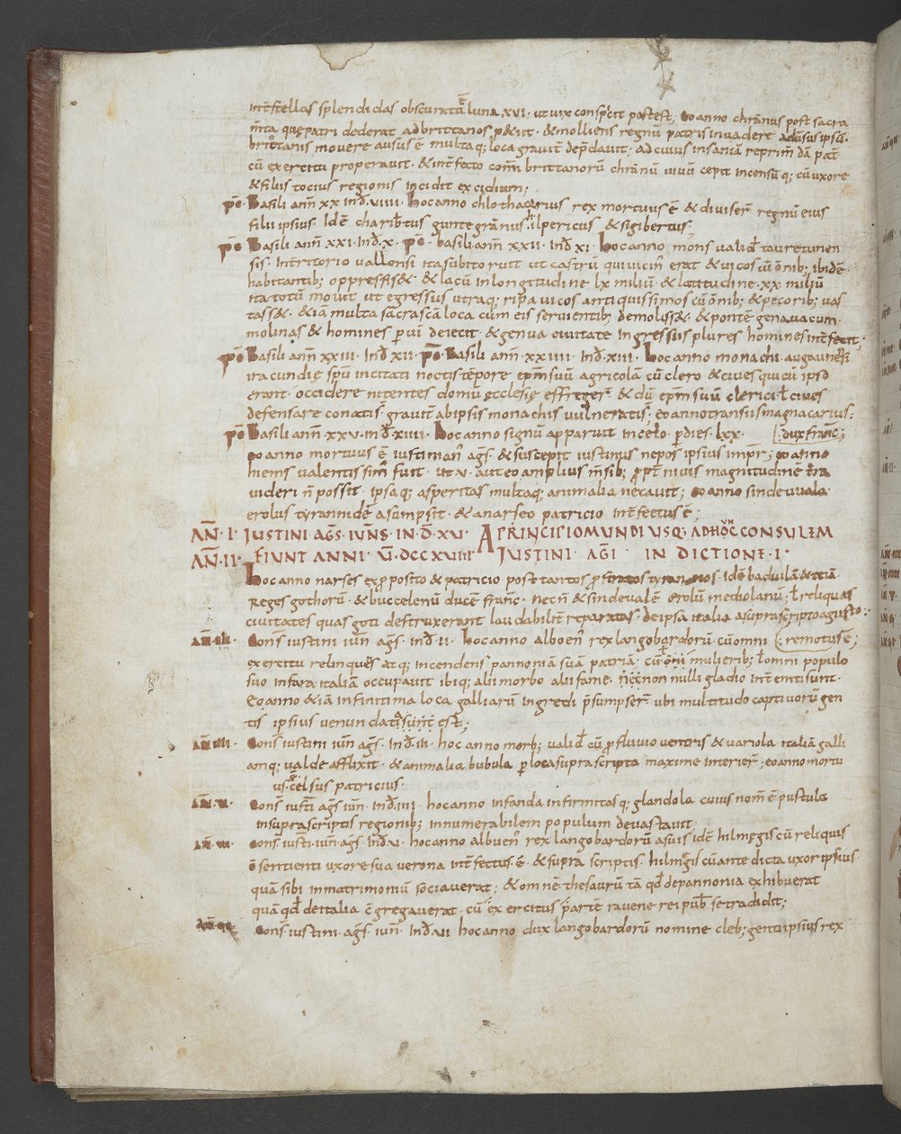 Přidejte MS 16974 f.112v Eusebius z Caesarea, Chronicon, s dodatky od svatého Jeronýma, Prospera z Akvitánie, Maria z Avenches a anonymního autora (vellum) od English School