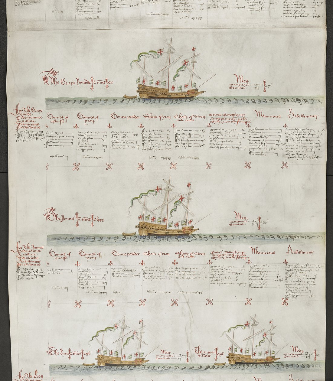 Přidat MS 22047 f.6r Galleasses: The Greyhound, The Jennet, The Lion and The Dragon, z 