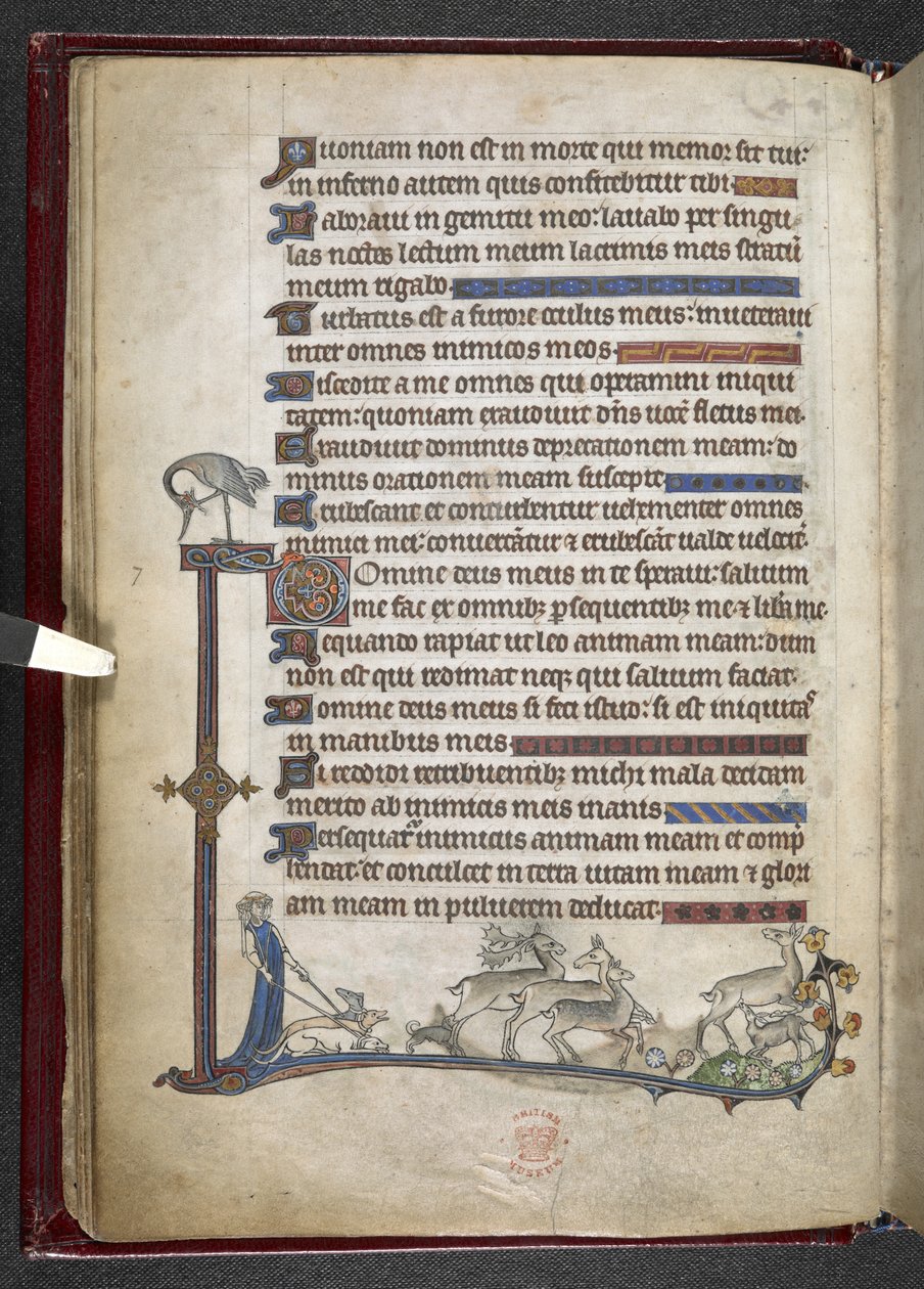 Přidat MS 24686, f.13v žalm s okrajovým rozšířením tvořícím částečný okraj, c.1284-1316 (vellum) od English School