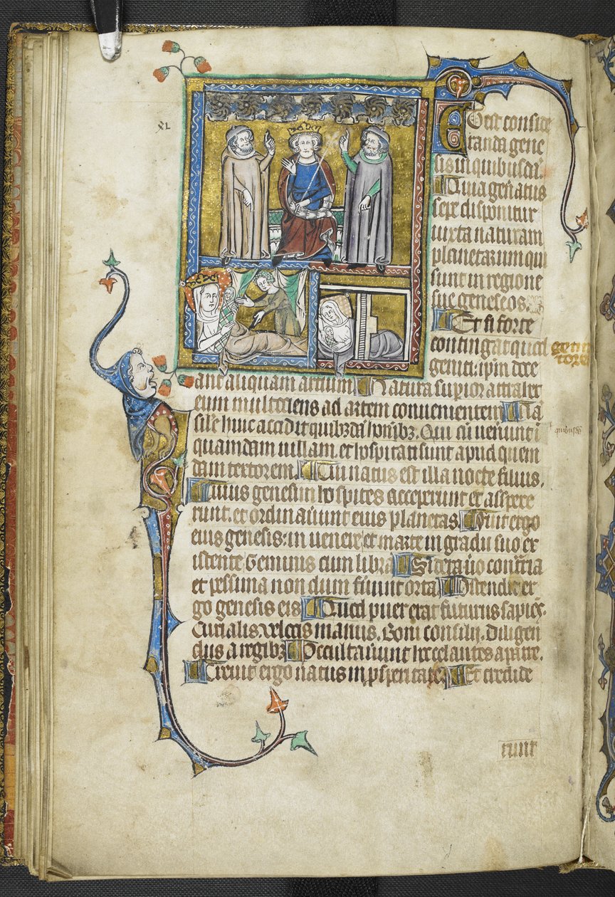 Přidejte MS 47680 f.31v Alexander se dvěma astrology ukazujícími na hvězdy s královnou a ženou s nově narozenými dětmi, z 