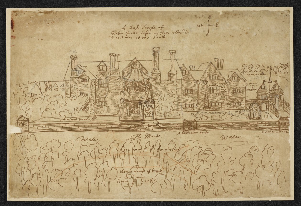 Přidat MS 78610 A „Neslušný návrh Wotton Garden, než to můj bratr: změnil a jak to bylo 1640: Jih“, 1640 (pero a inkoust na papíře) od English School