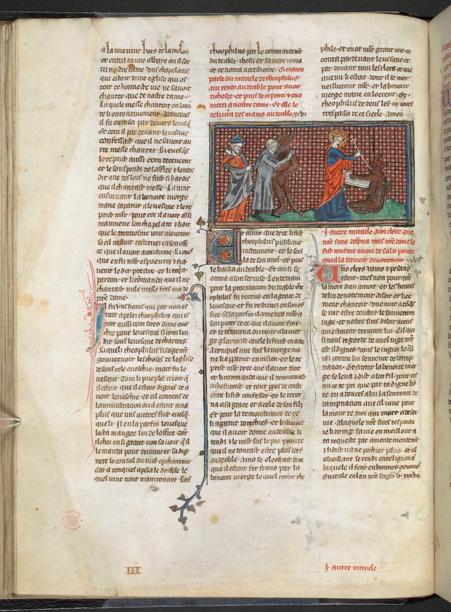 Přidat. Ms 17275 fol.29v Theophilus, Ďábel a Panna Maria (vellum) od English School