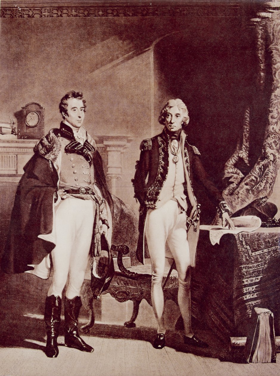 Admirál Nelson (1758-1805) s plukovníkem Sir Arthur Wellesley (1769-1852) vévoda z Wellingtonu od English School