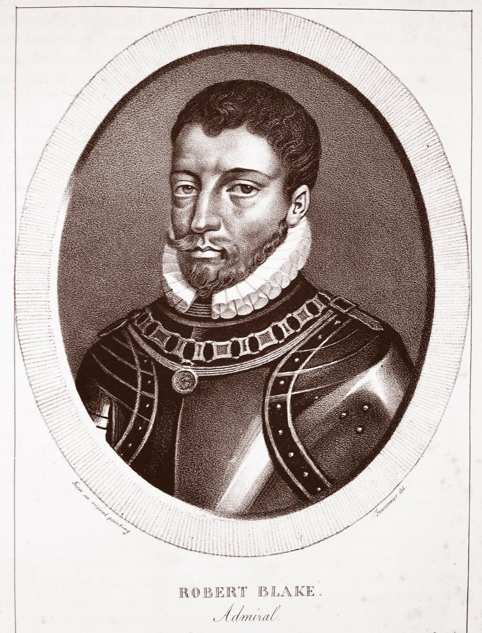 Admirál Robert Blake, připisovaný Fauconnierovi, vyryl de Langlume od English School