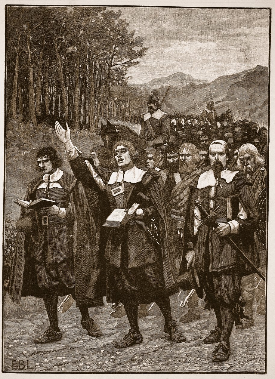 Postup Covenantů přes hranice do Anglie, ilustrace z Cassells Illustrated History of England (sépiová fotografie) od English School