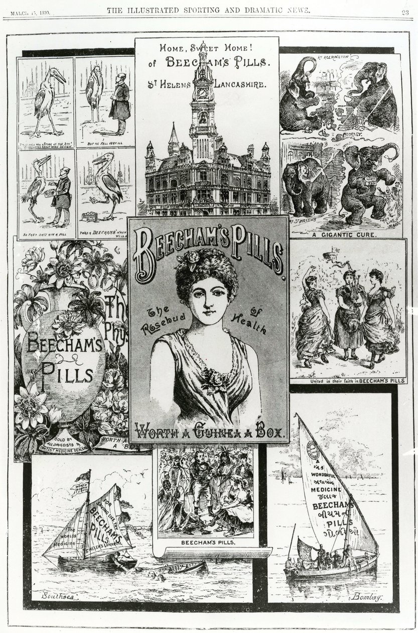 Reklama na Beechams Pills, Rosebud of Health, 1890 od English School